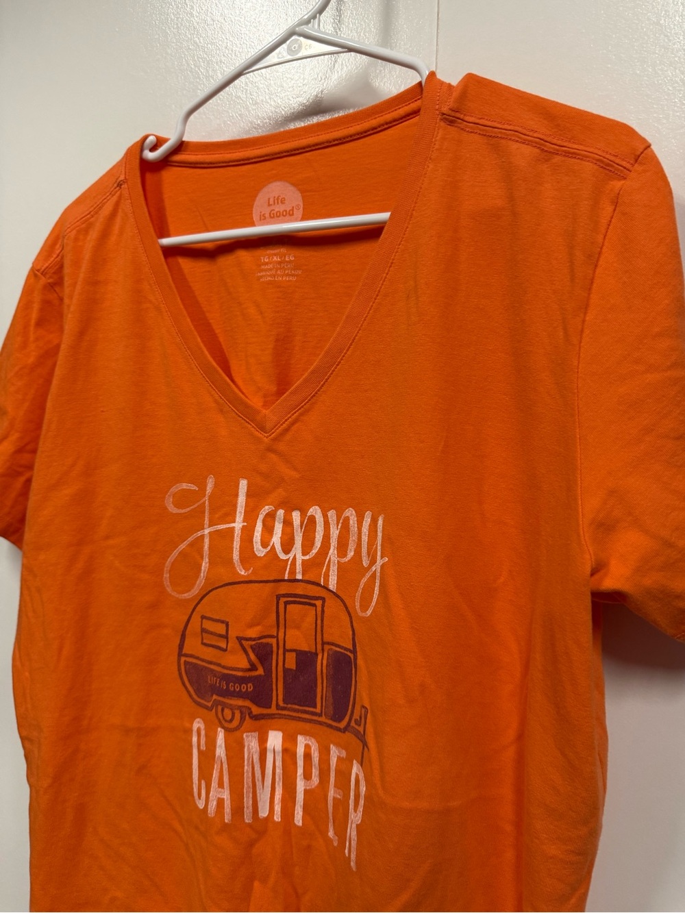 Life Is Good V-Neck "Happy Camper" Graphic Tee - RV lover